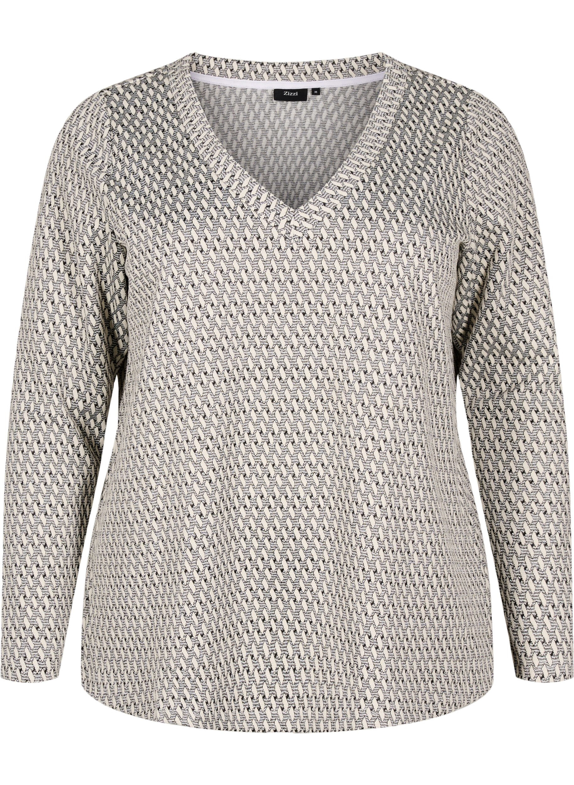 Zizzi Bluse mit Musterstruktur und Glitzerfaden, Grau, Packshot image number 0