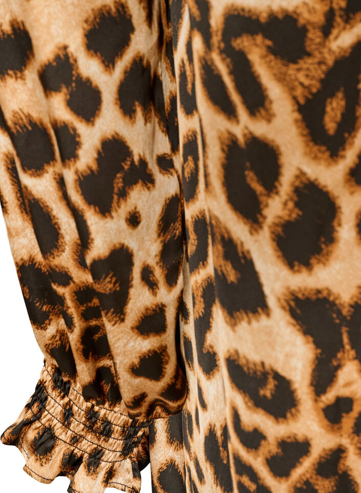 Kleid mit Leopardenmuster und R&uuml;schendetails, Braun, Packshot image number 4