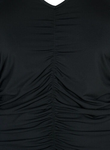 Bluse mit V-Ausschnitt und Drapierung, Black, Packshot image number 2