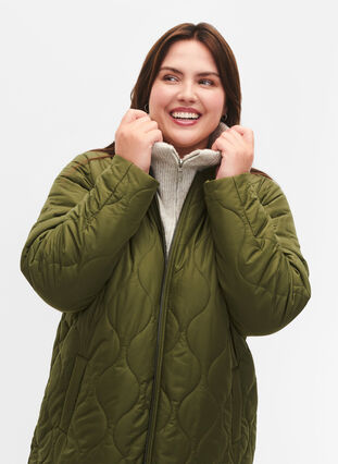 Lange gefütterte Jacke mit Taschen und Reißverschluss, Winter Moss, Model image number 3