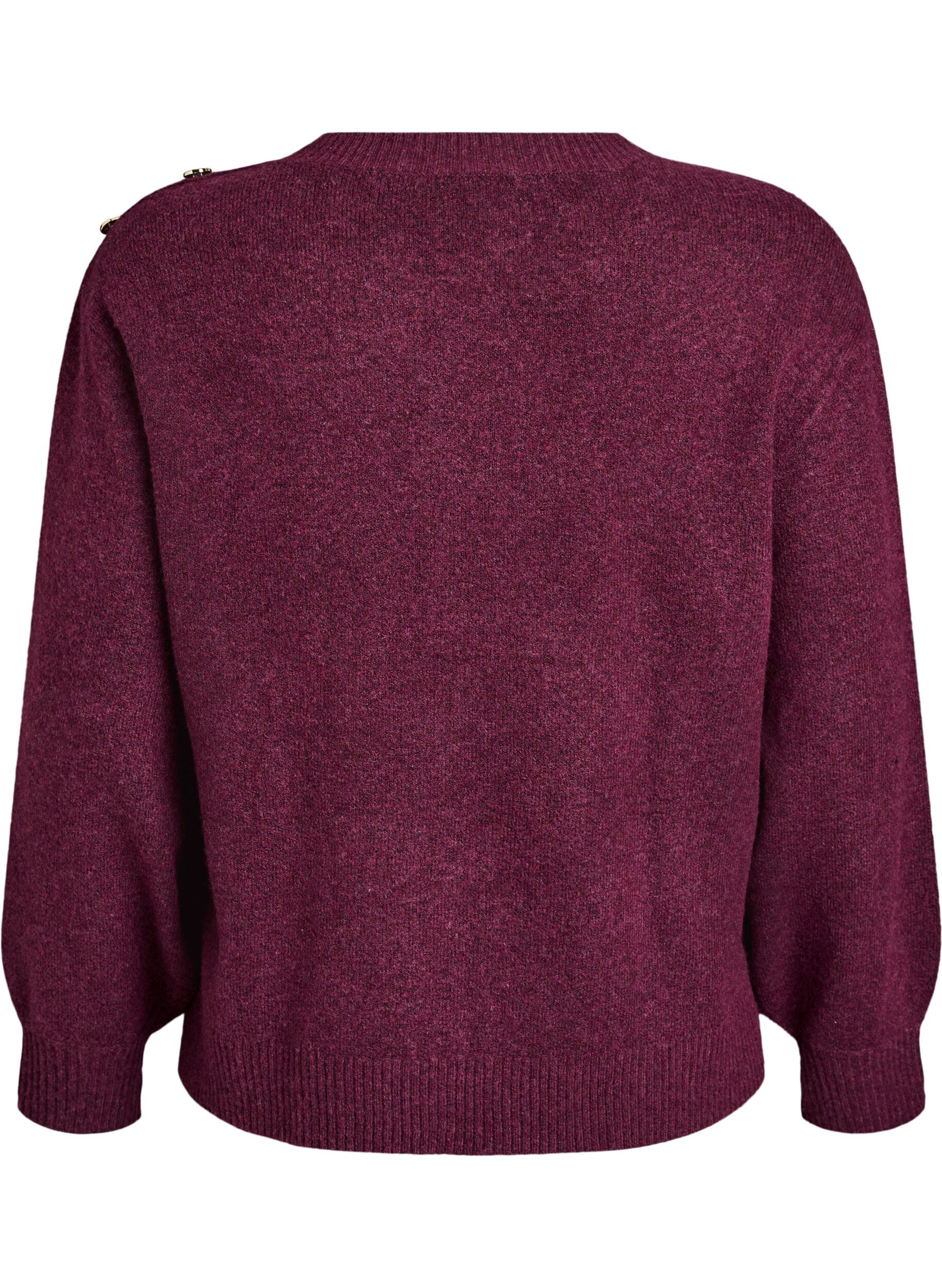 ZizziStrickbluse mit Knopfleiste, Dunkles Bordeaux, Packshot image number 1