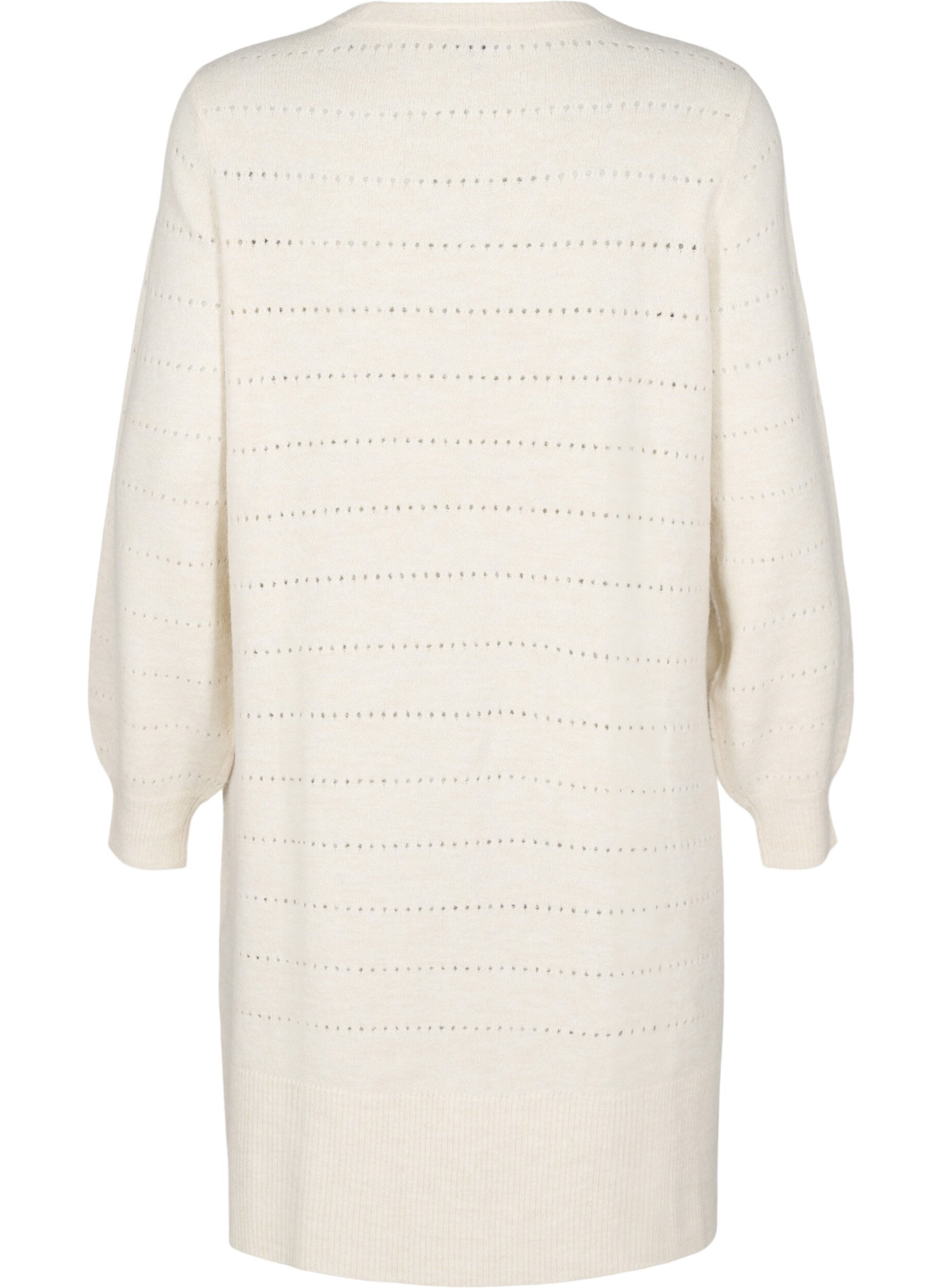 Zizzi Strickkleid mit Schlitzen und Lochmuster, Birch Mel., Packshot image number 1