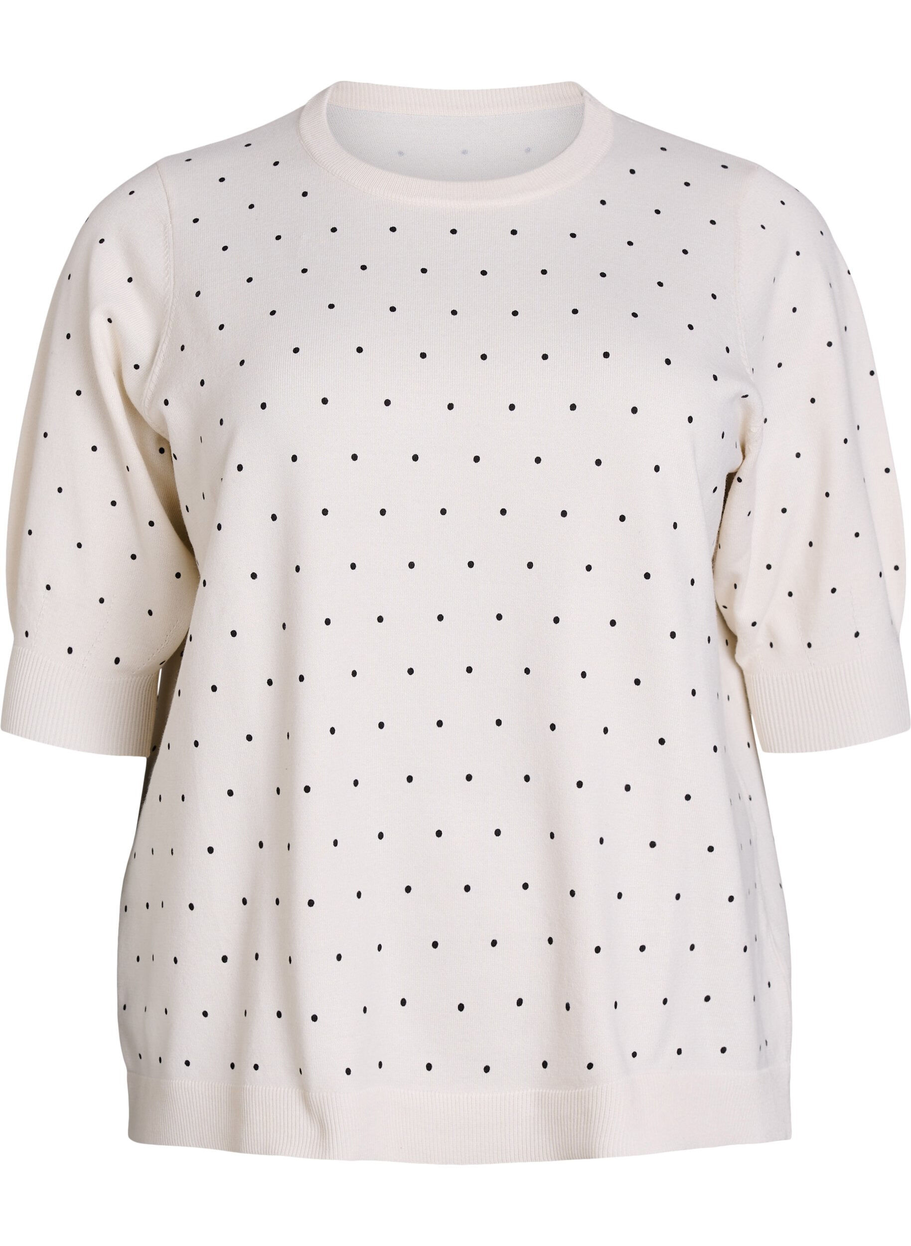 ZizziStricktop mit Polka-Dot-Muster und kurzen &Auml;rmeln, Wei&szlig;, Packshot image number 0