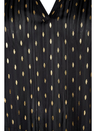 Bedruckte Bluse mit Smock und V-Ausschnitt, Black w. Gold, Packshot image number 2