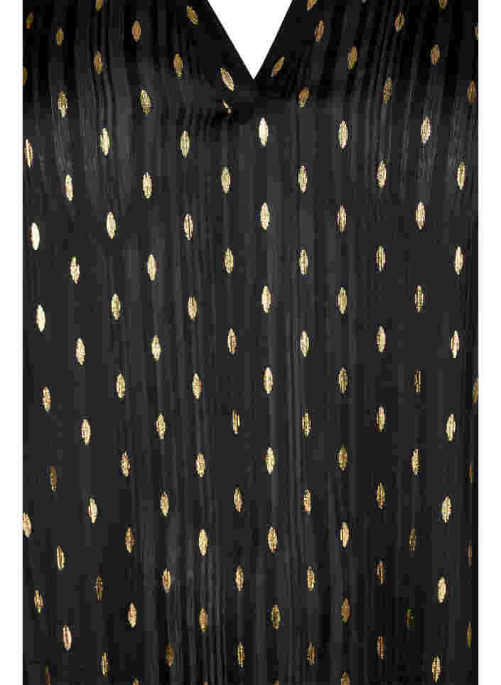 Bedruckte Bluse mit Smock und V-Ausschnitt, Black w. Gold, Packshot image number 2