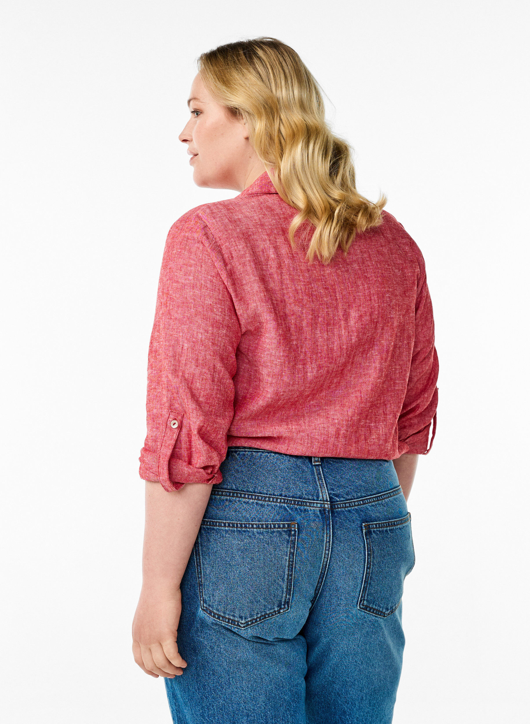 Zizzi Bluse aus Leinen und Viskose mit 3/4-&Auml;rmeln, Rot, Model image number 2