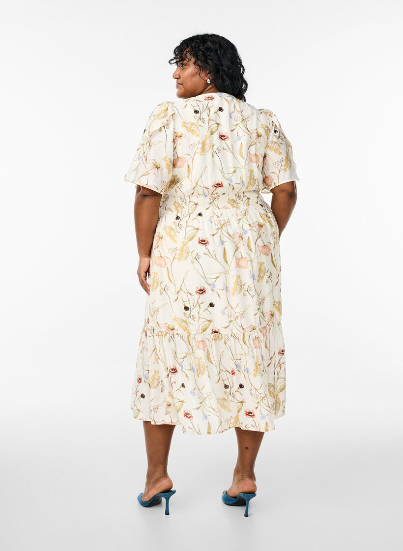 Gebl&uuml;mtes Midi-Kleid in A-Linienform, Beige, Model image number 2