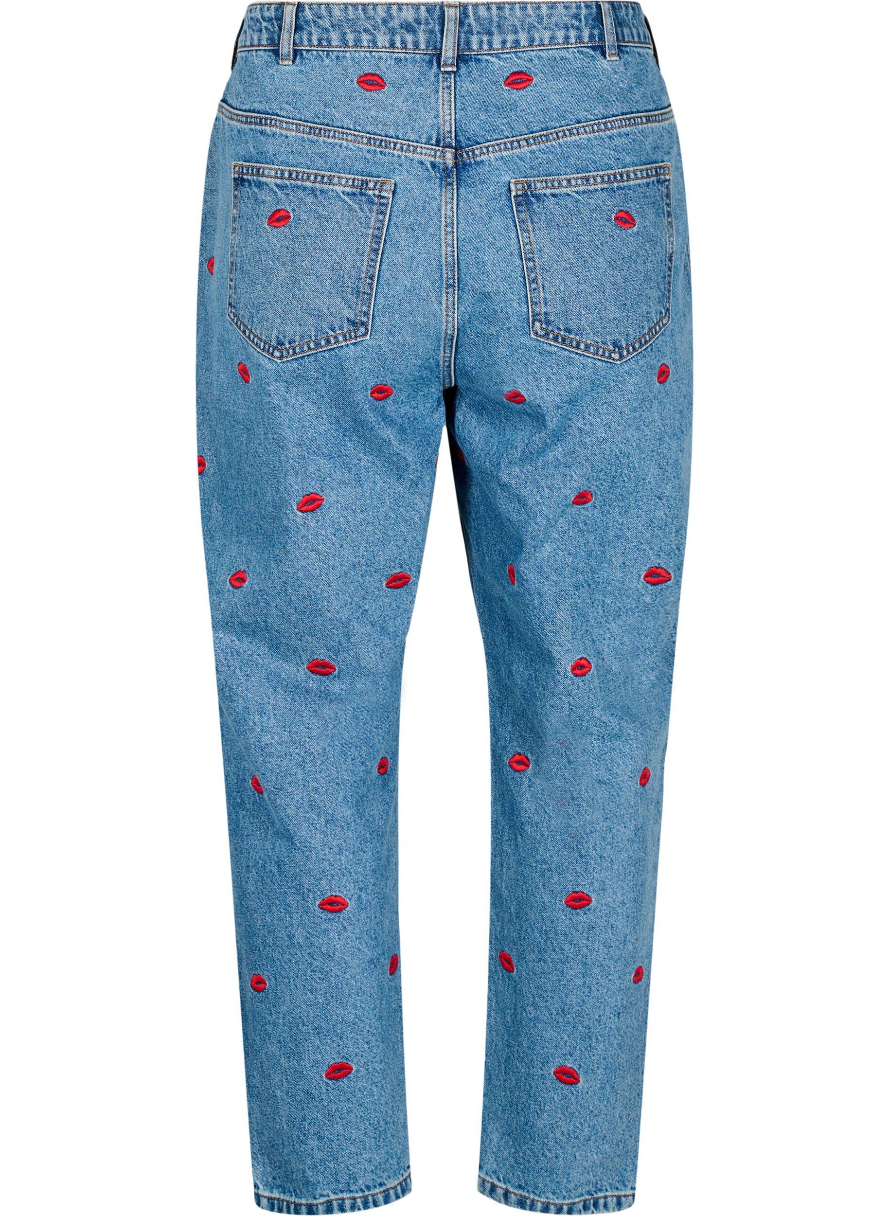 Zizzi Mille Mom Fit Jeans mit Stickerei, Blau, Packshot image number 1