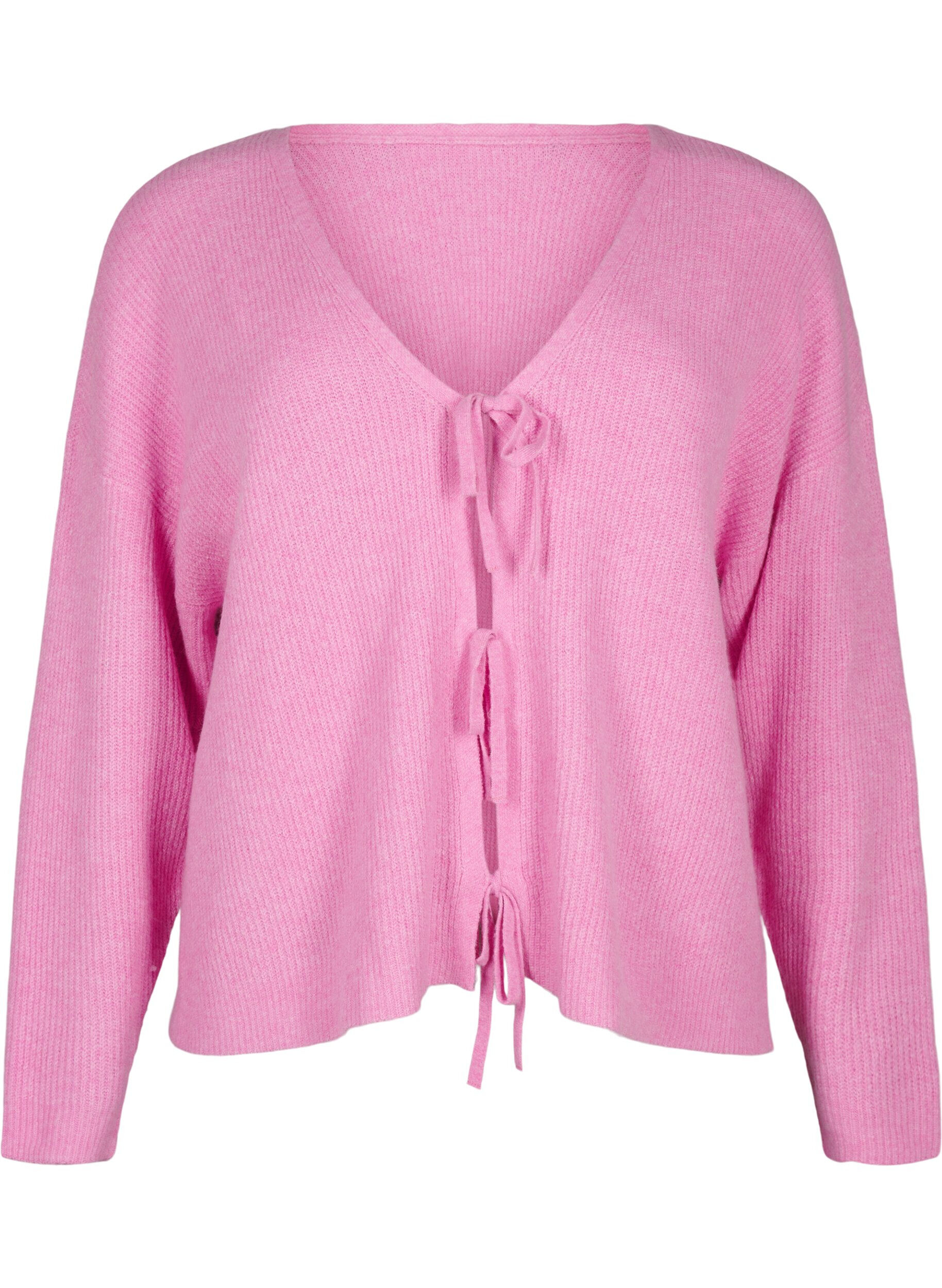 Zizzi Strickjacke mit Bindeg&uuml;rtel, Begonia Pink Mel., Packshot image number 0
