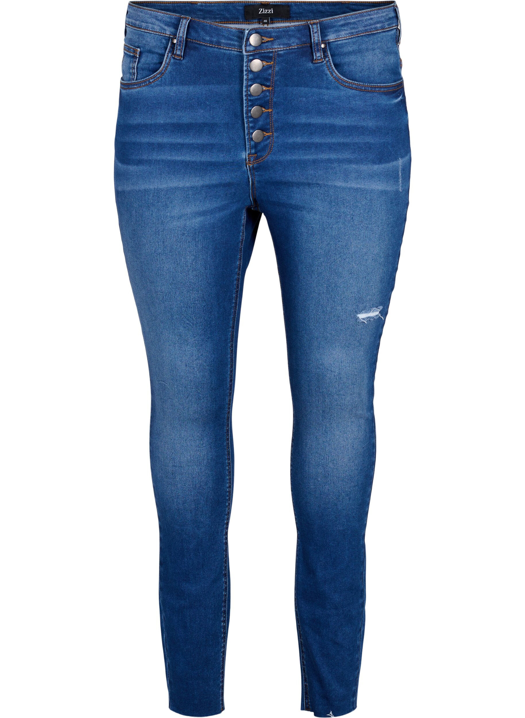 Zizzi High Waist Amy-Jeans mit Kn&ouml;pfen, Blue denim, Packshot image number 0