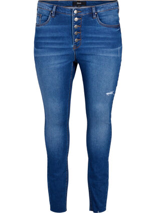 High Waist Amy-Jeans mit Knöpfen, Blue denim, Packshot image number 0