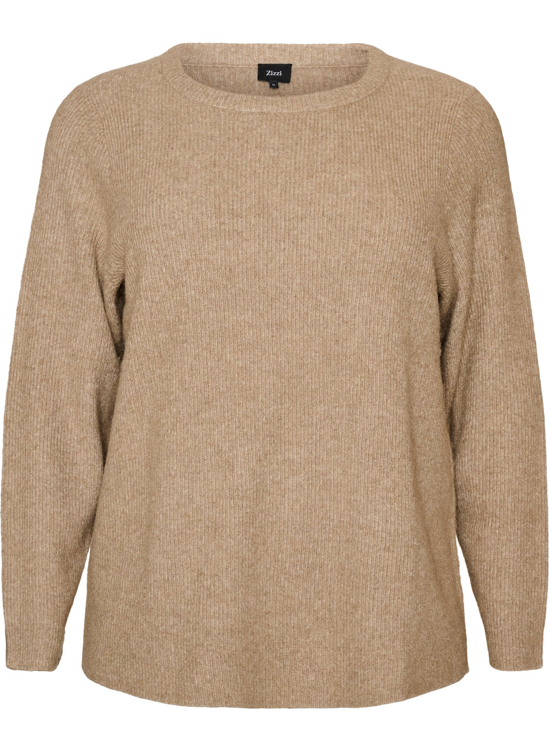 ZizziMelierte Strickbluse mit Rundhalsausschnitt, Beige, Packshot image number 0