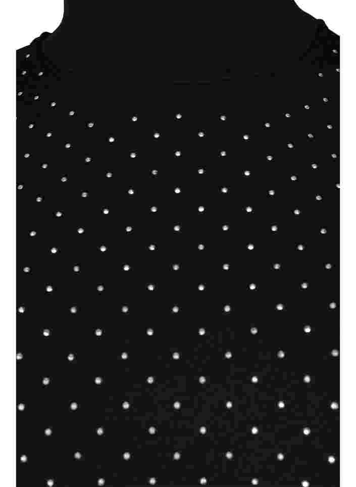 Kurzärmeliges Kleid mit Strasssteinen, Black, Packshot image number 2