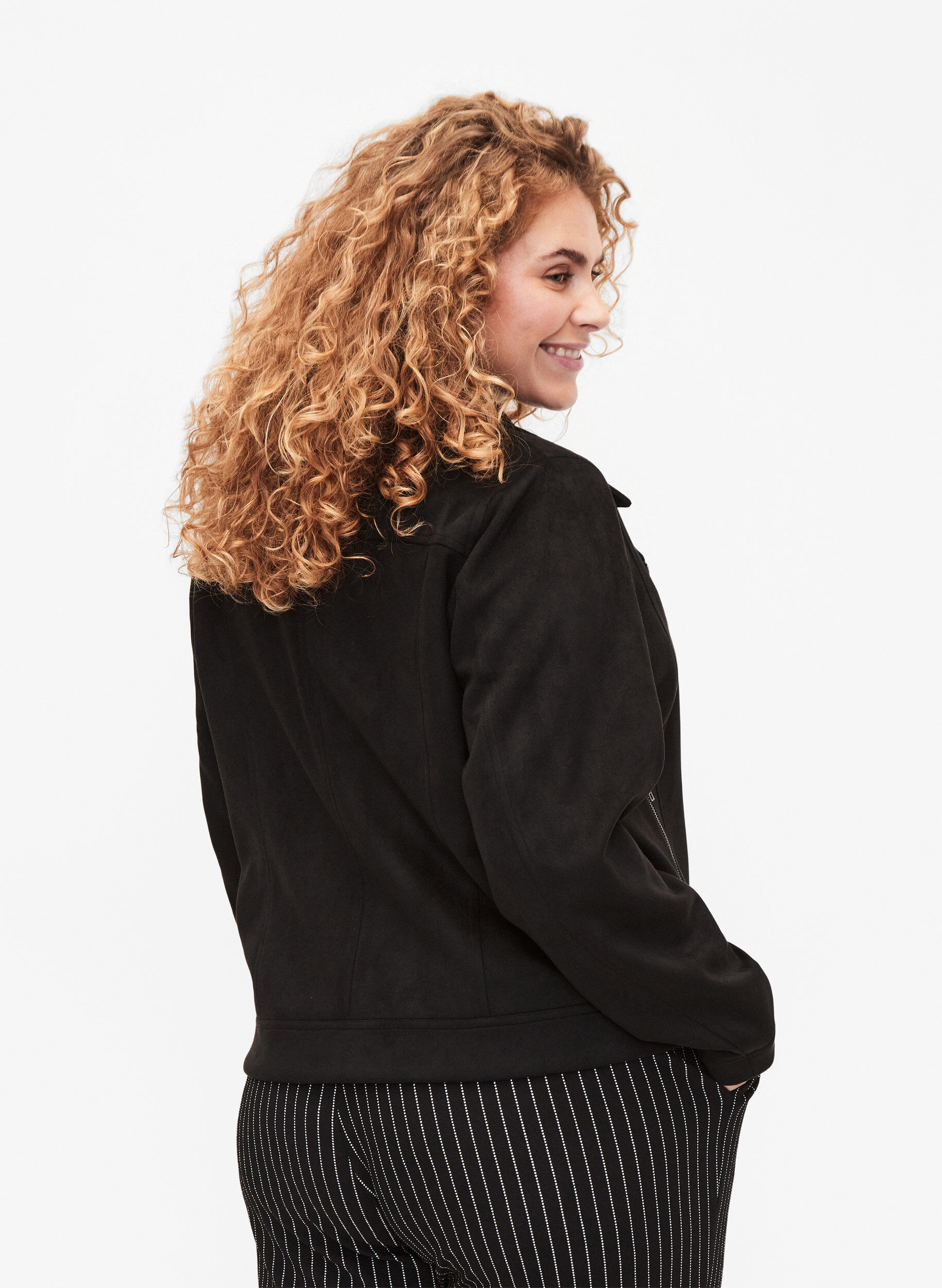 Zizzi Bikerjacke aus Wildlederimitat, Black, Model image number 1