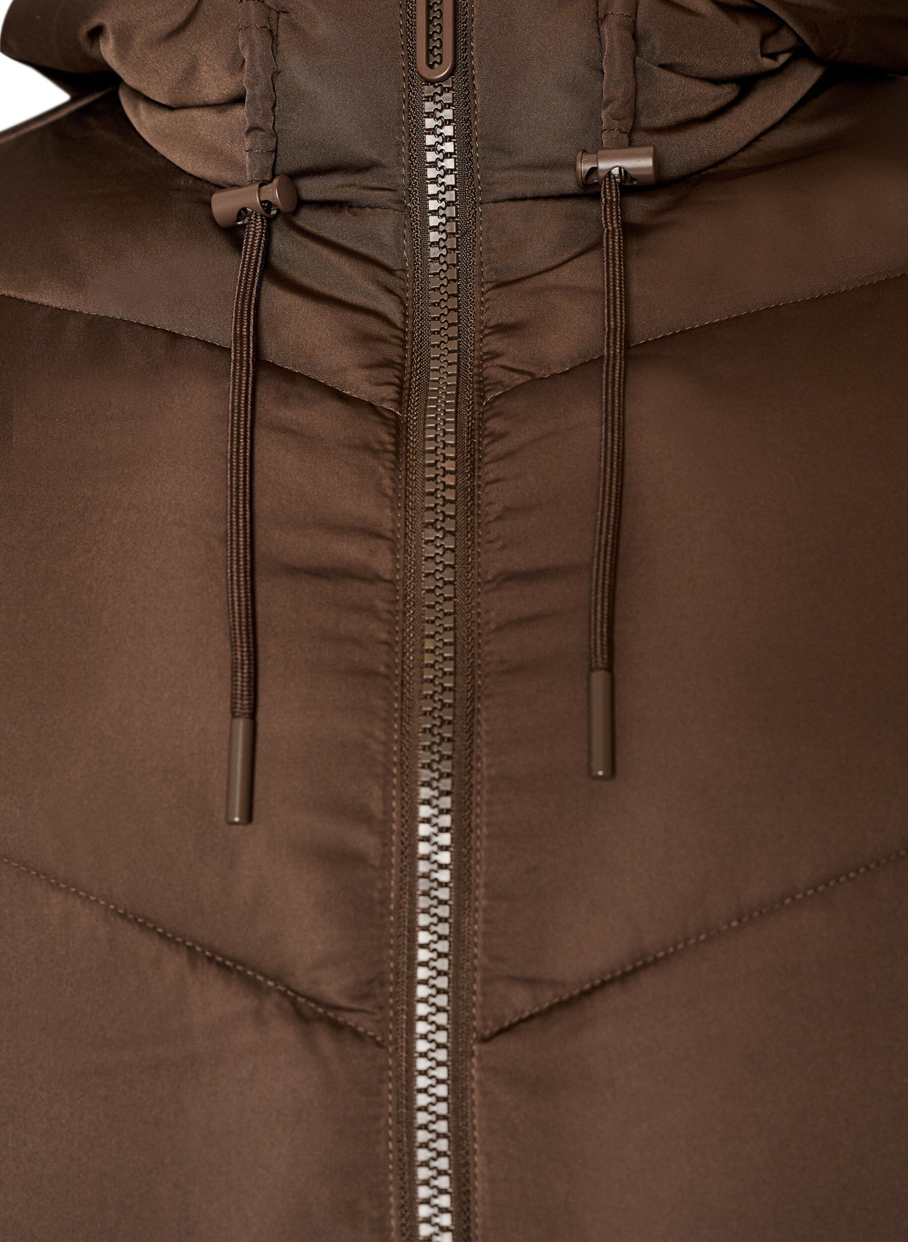 ZizziLanger Puffermantel mit Kapuze und Taschen, Braun, Packshot image number 2
