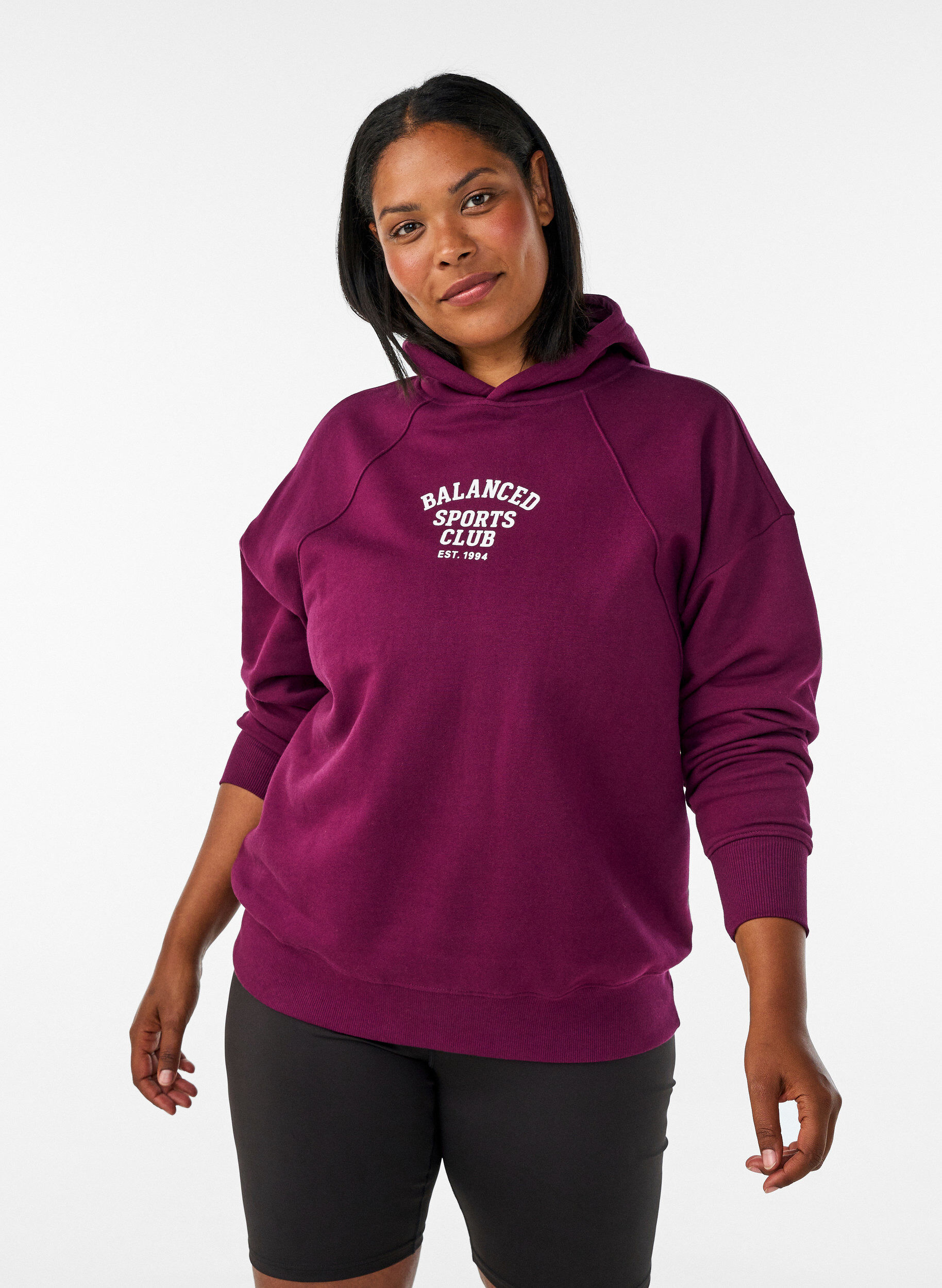 Hoodie mit Brustaufdruck, Lila, Model