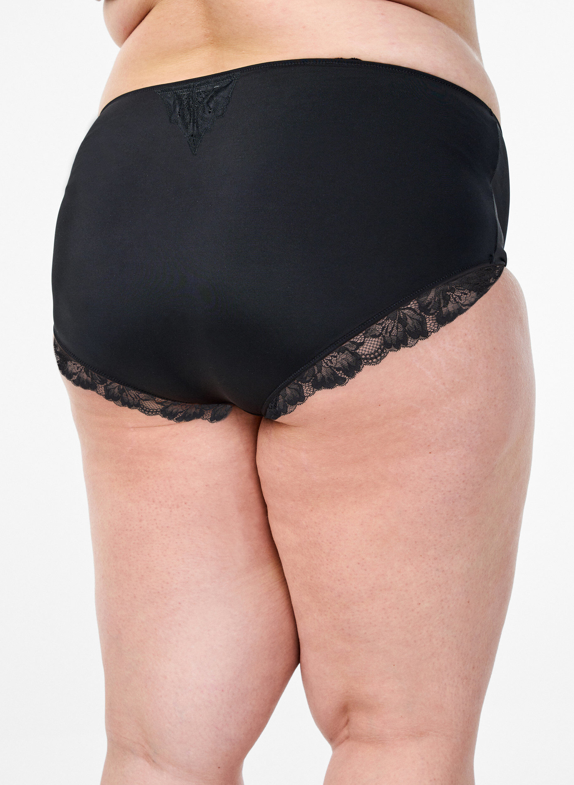 Zizzi Baumwollslip mit einer Innentasche und Spitze, Schwarz, Model image number 1