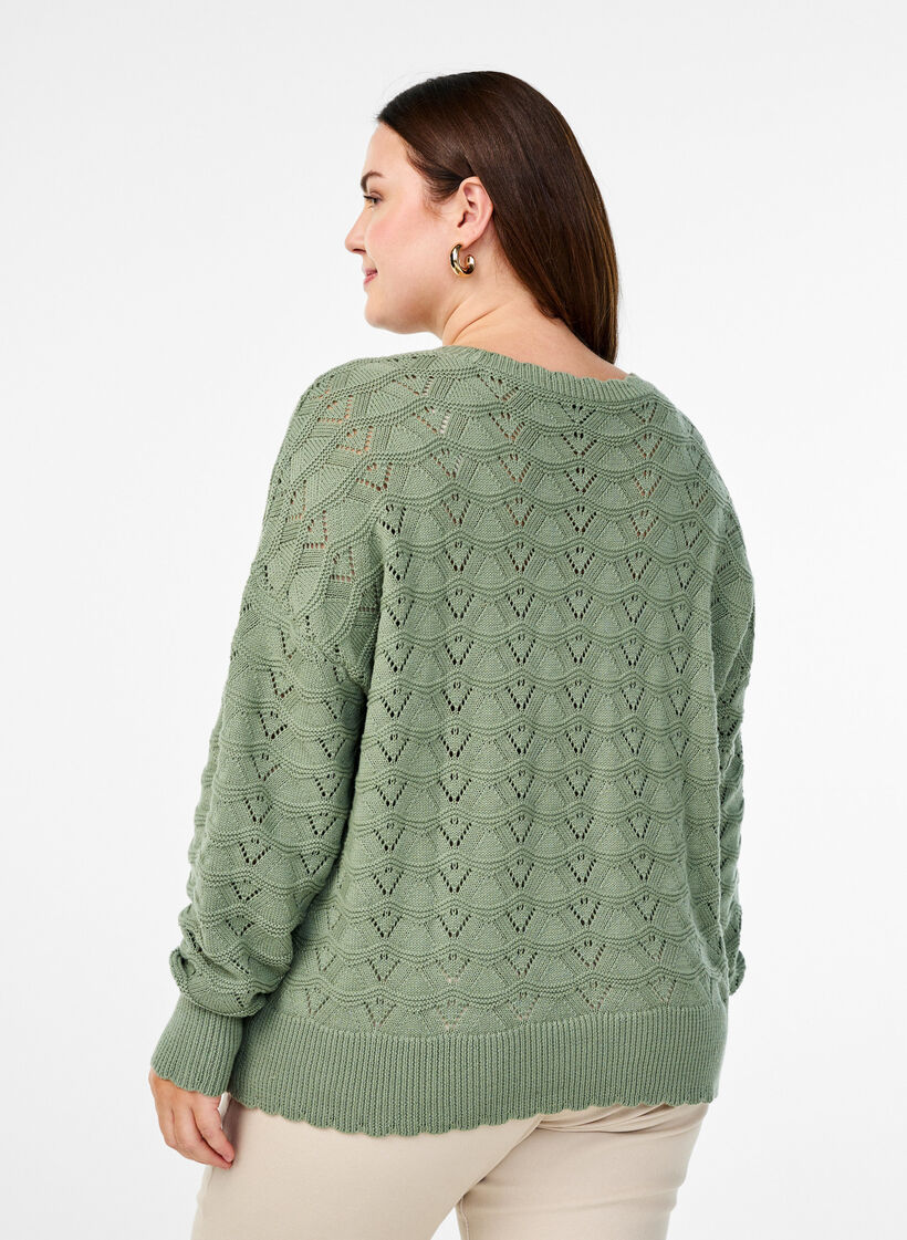 Strickbluse mit Lochmuster und langen Ärmeln, Green Bay, Model image number 1