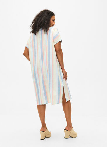 Langes Hemd aus Baumwollmischung mit Leinen, Multi Color Stripe, Model image number 1