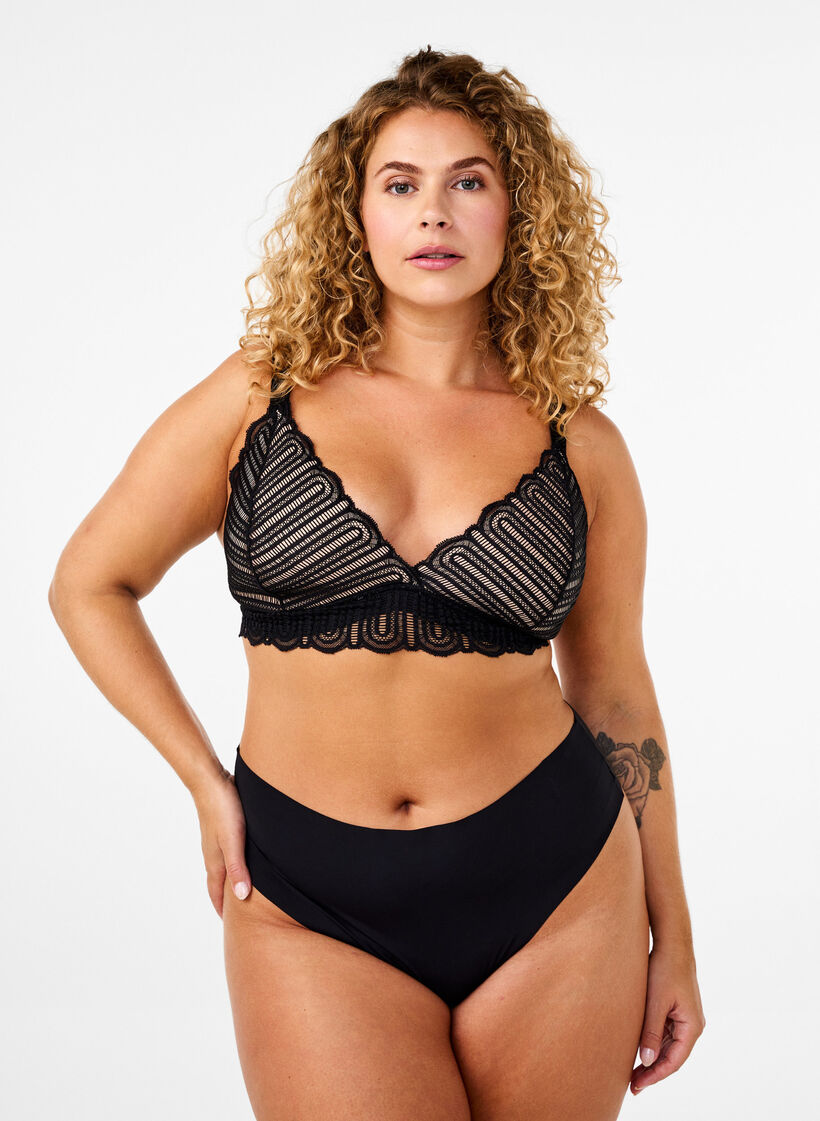 Bralette mit Spitze und weicher Polsterung, Schwarz, Model image number 1