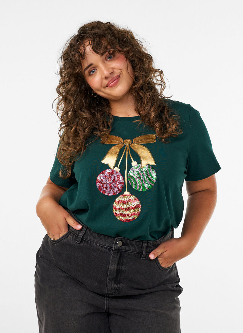 Weihnachts-T-Shirt aus Bio-Baumwolle, Gr&uuml;n, Model image number 0
