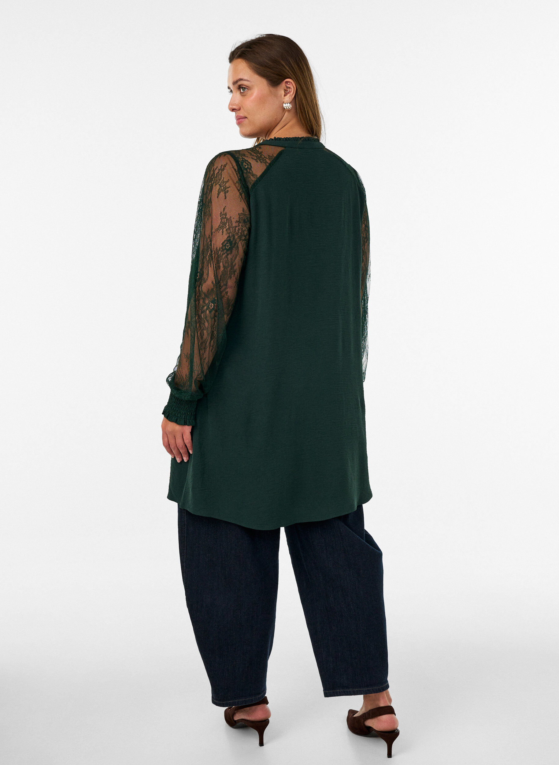 ZizziTunika mit transparenten &Auml;rmeln aus Spitze, Gr&uuml;n, Model image number 2