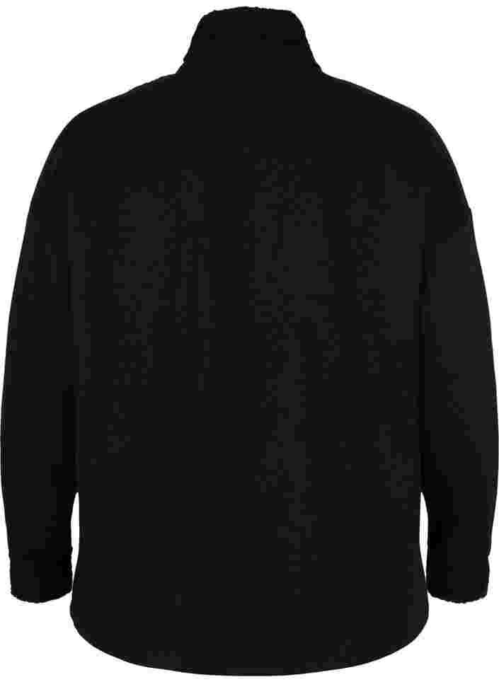 Hochgeschlossenes Sweatshirt mit Teddy und Reißverschluss, Black, Packshot image number 1
