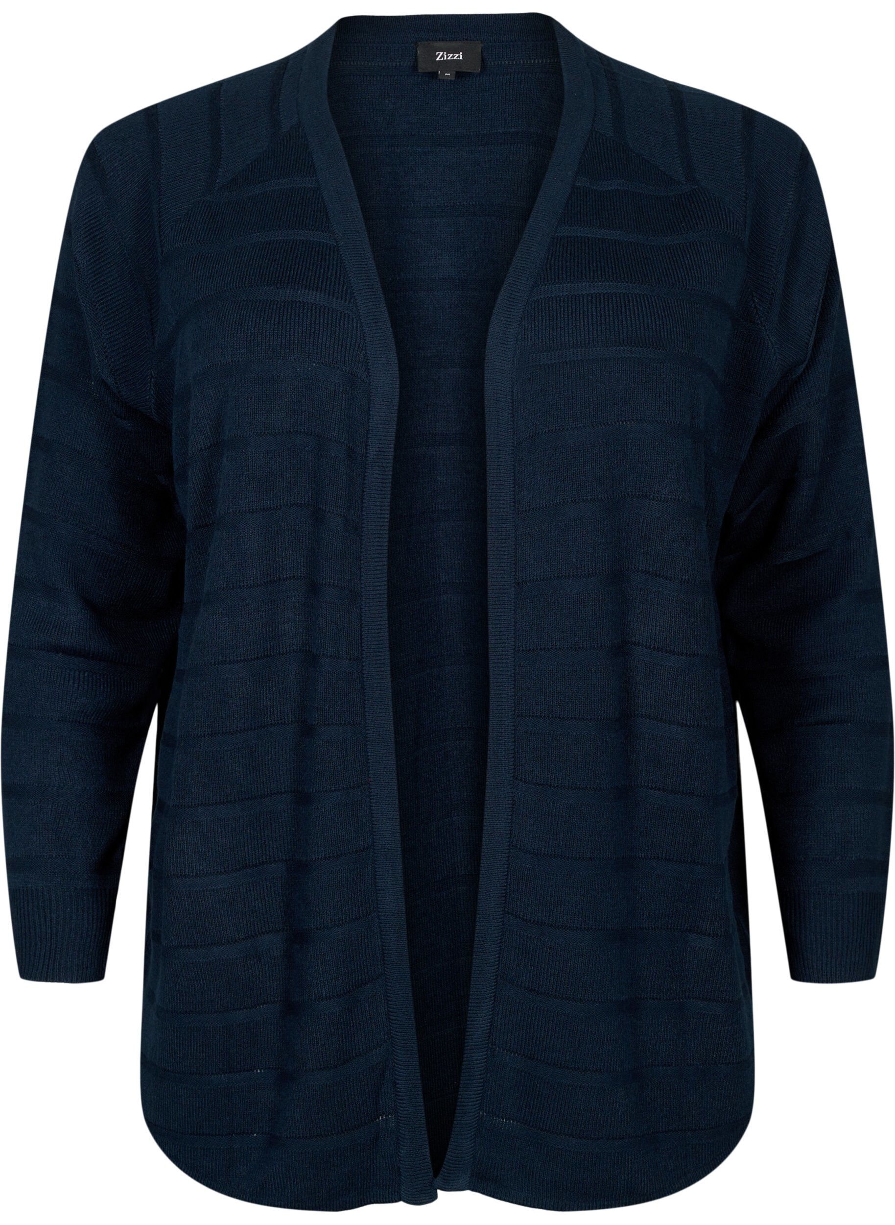 Zizzi Streifen Ton-in-Ton Strickjacke, Navy Blazer, Packshot image number 0