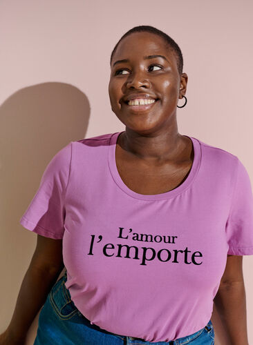 Kurzarm T-Shirt aus Baumwolle mit Aufdruck,  Lavender LAMOUR, Image image number 0