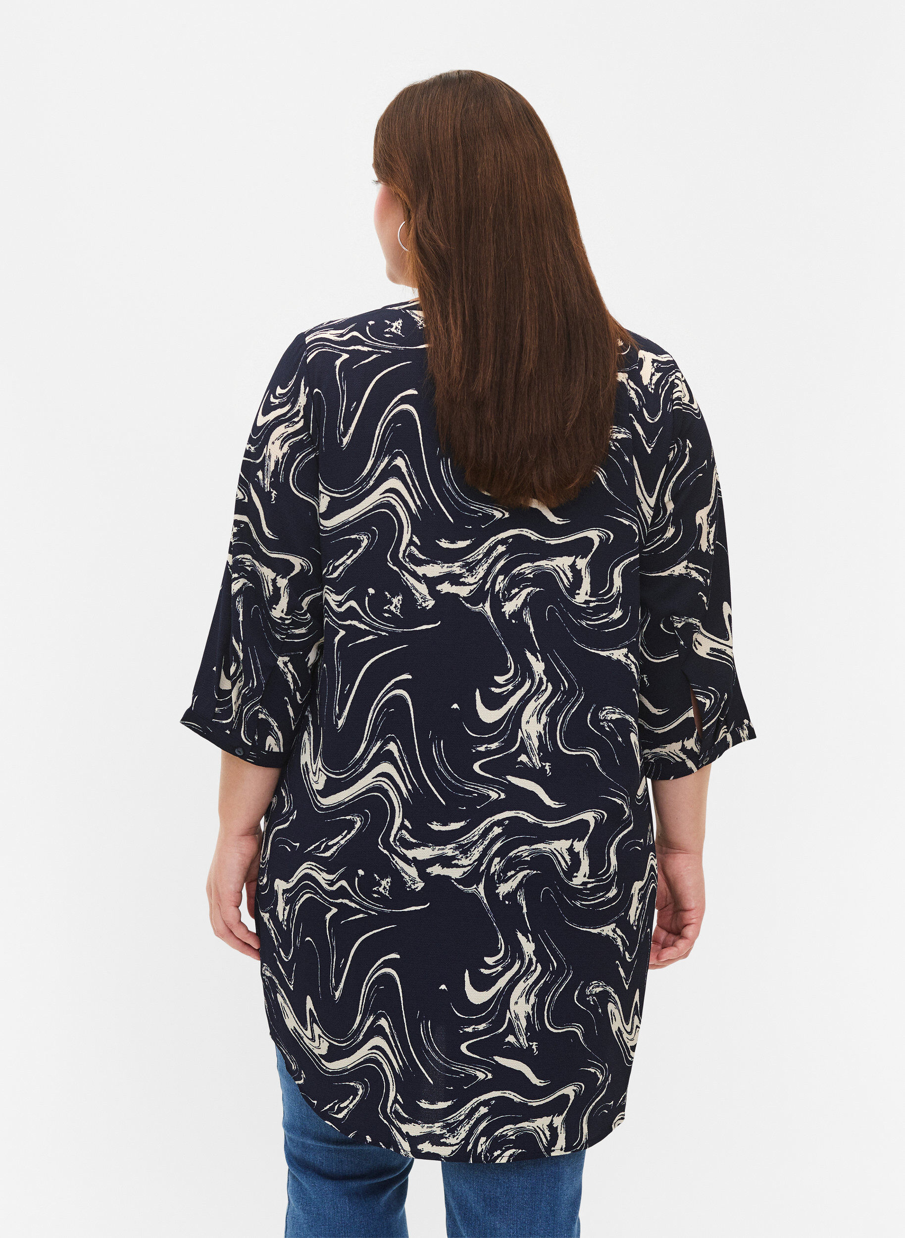 Zizzi Tunika mit 3/4-&Auml;rmeln und Aufdruck, N. Blazer Swirl AOP, Model image number 1