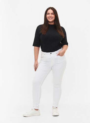 Super Slim Amy Jeans mit hoher Taille, White, Model image number 0