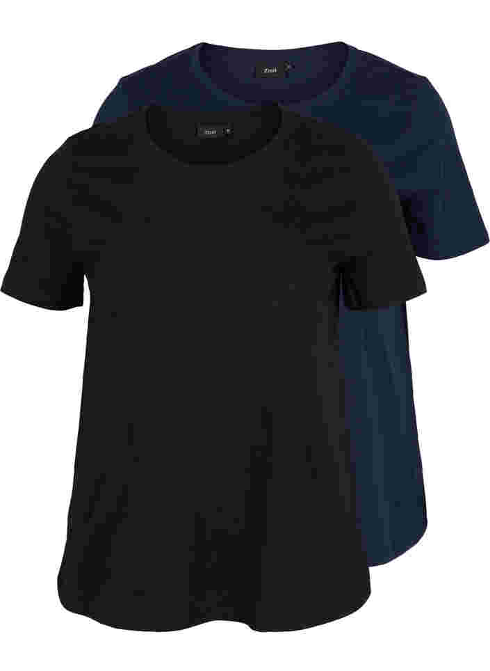 2er-Pack basic T-Shirts aus Baumwolle, Black/Navy Blazer, Packshot image number 0