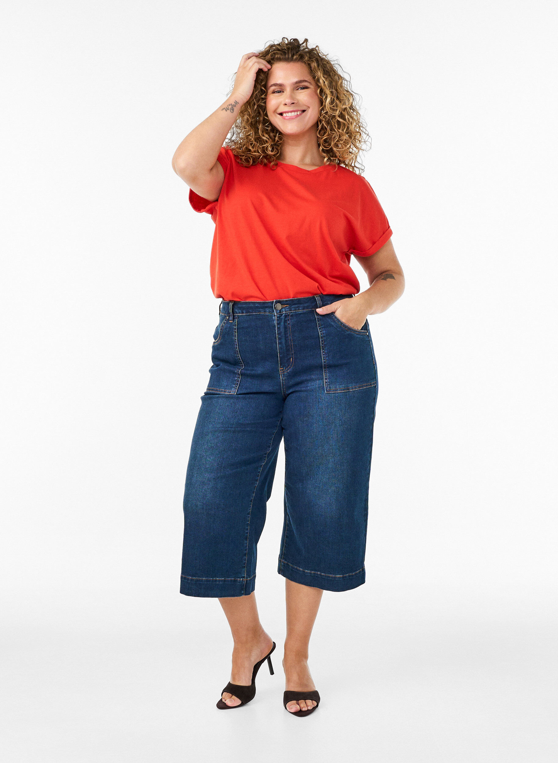 ZizziKurz&auml;rmeliges T-Shirt aus einer Baumwollmischung, Orange, Model image number 1