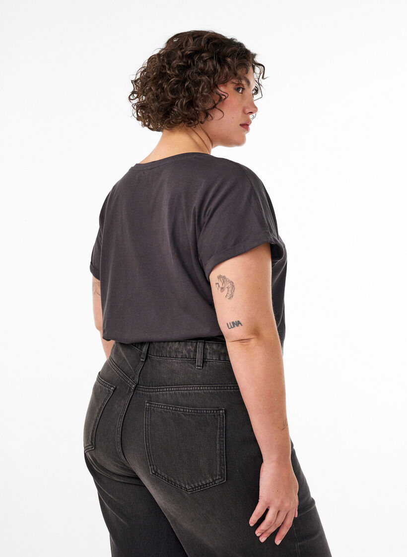 T-Shirt aus Baumwolle mit Goldfoliendruck, Grau, Model image number 2