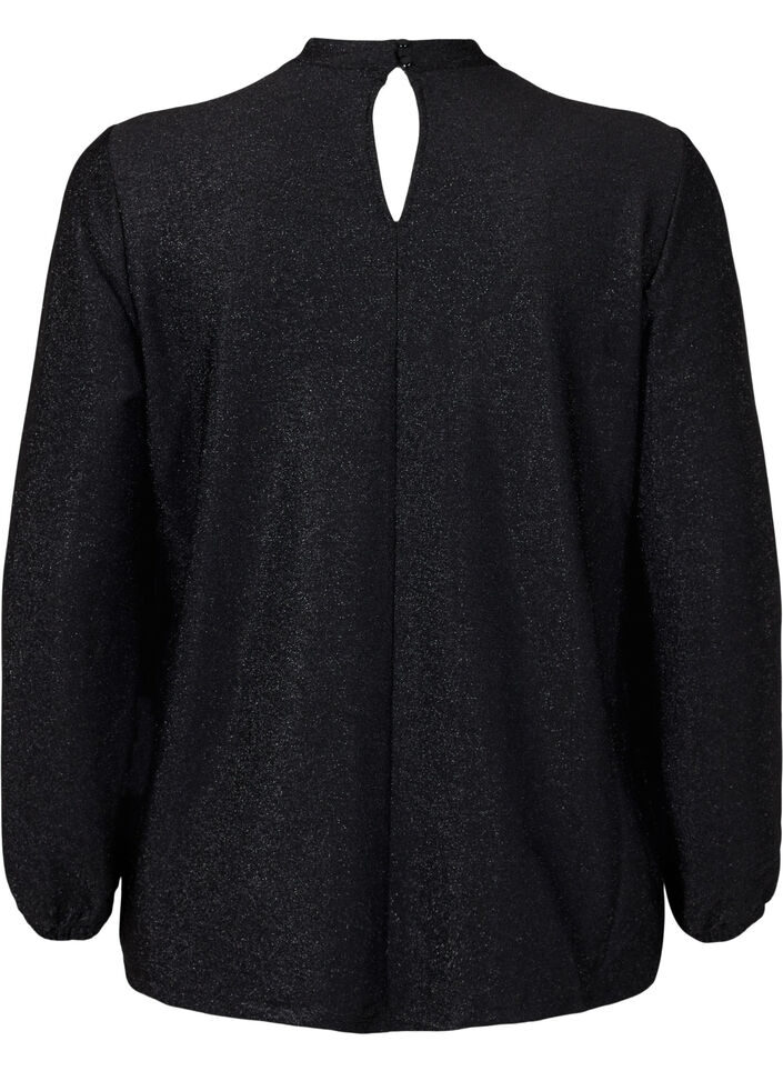 Langärmlige Glitzerbluse mit Rundhalsausschnitt und V-Detail, Black Black, Packshot image number 1