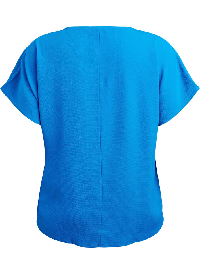Bluse mit kurzen &Auml;rmeln und einem Rundhalsausschnitt, Blau, Packshot image number 1