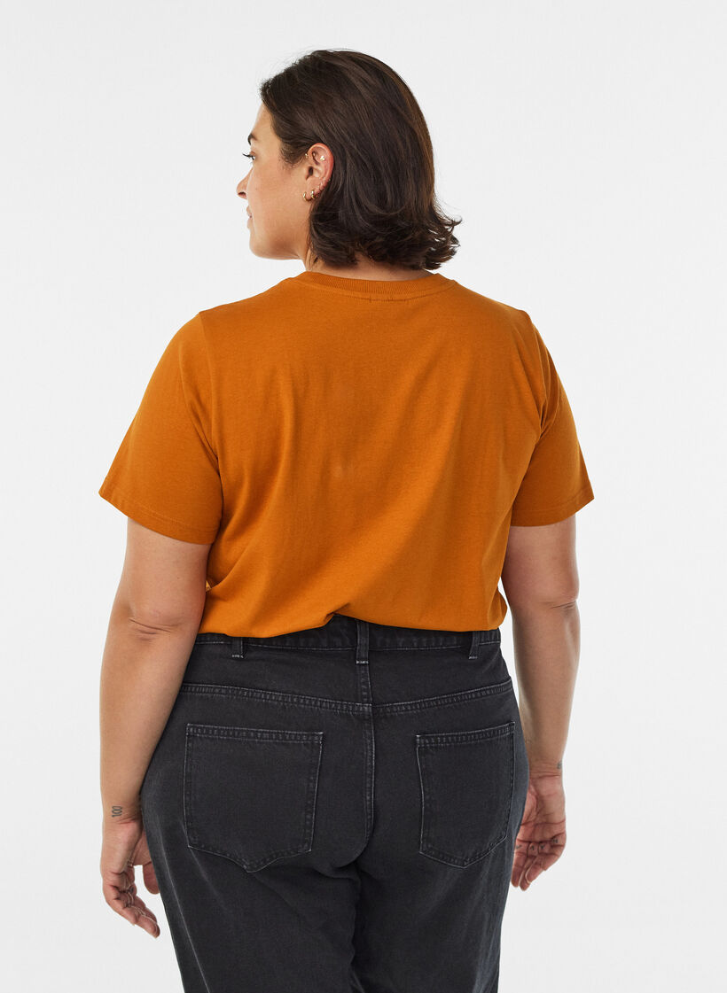 Basic-T-Shirt aus Baumwolle mit Rundhalsausschnitt, Orange, Model image number 2
