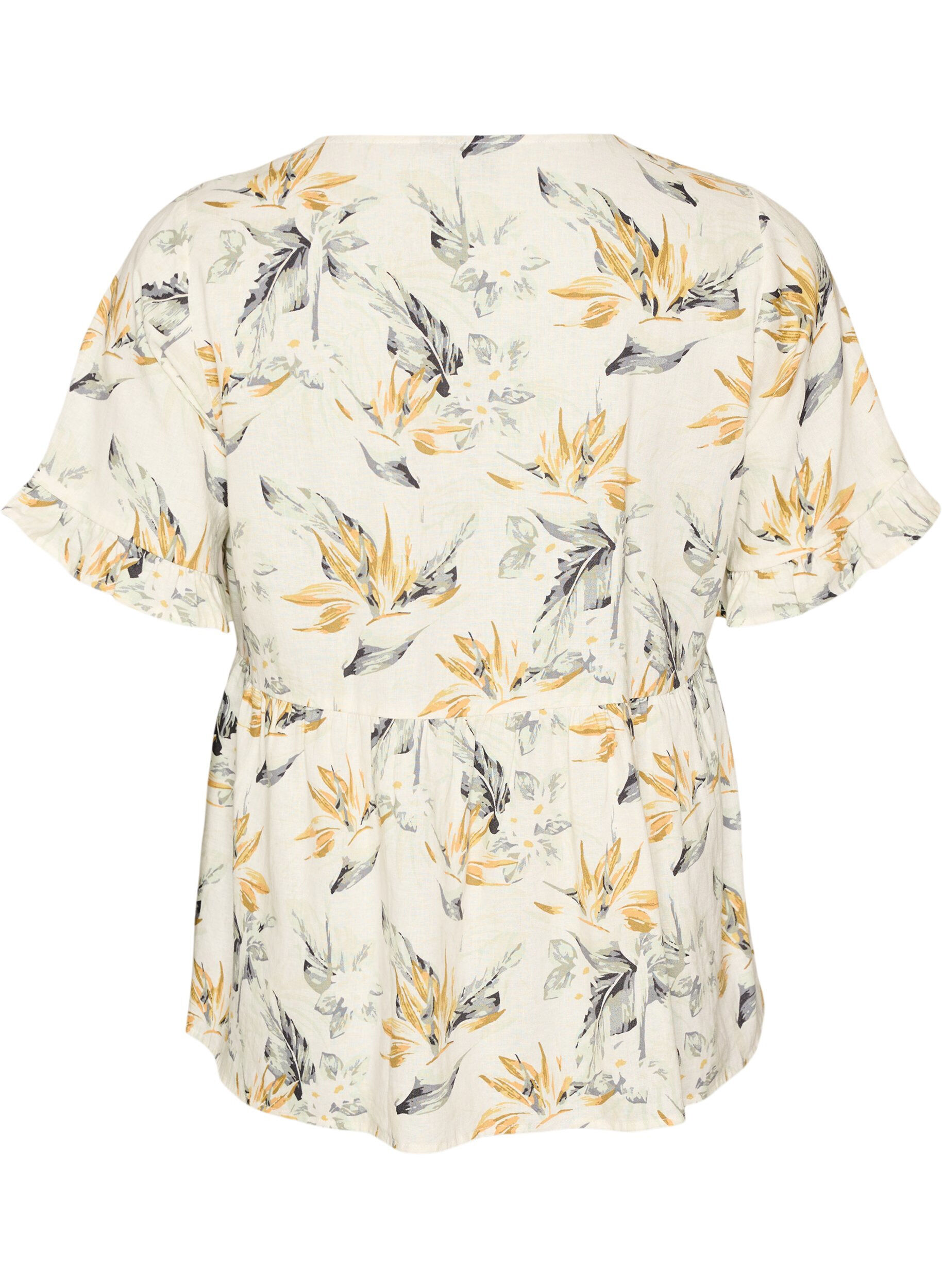 Zizzi Bluse aus Leinen und Viskose mit V-Ausschnitt und Knopfverschluss, Wei&szlig;, Packshot image number 1