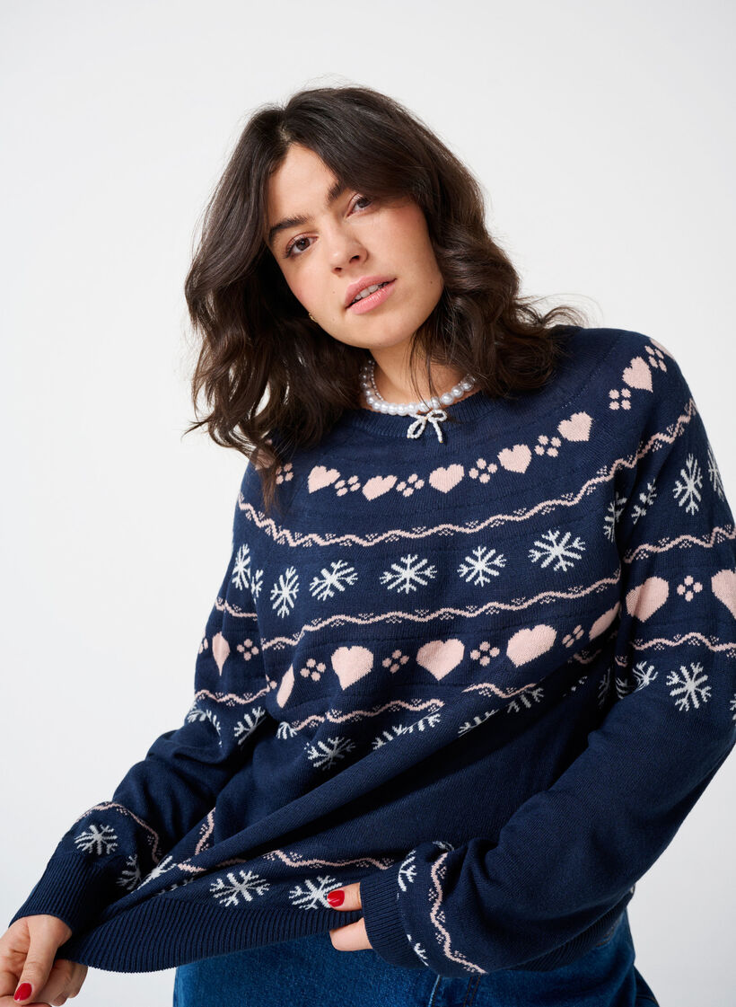 Langärmliges Stricktop mit Weihnachtsmotiv, Navy Blazer Comb, Image image number 0