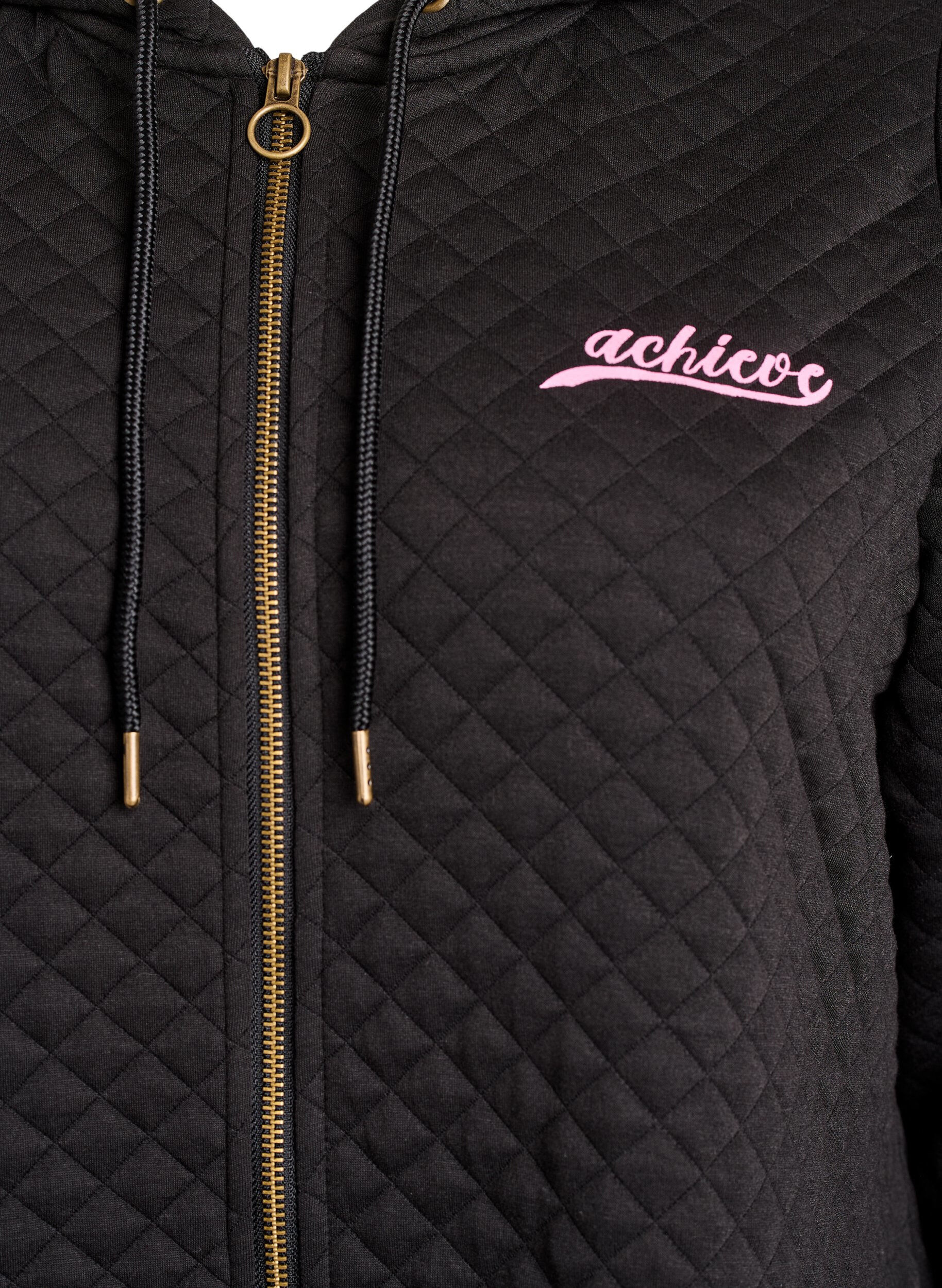 Zizzi Lange gesteppte Sportstrickjacke mit Rei&szlig;verschluss, Schwarz, Packshot image number 2