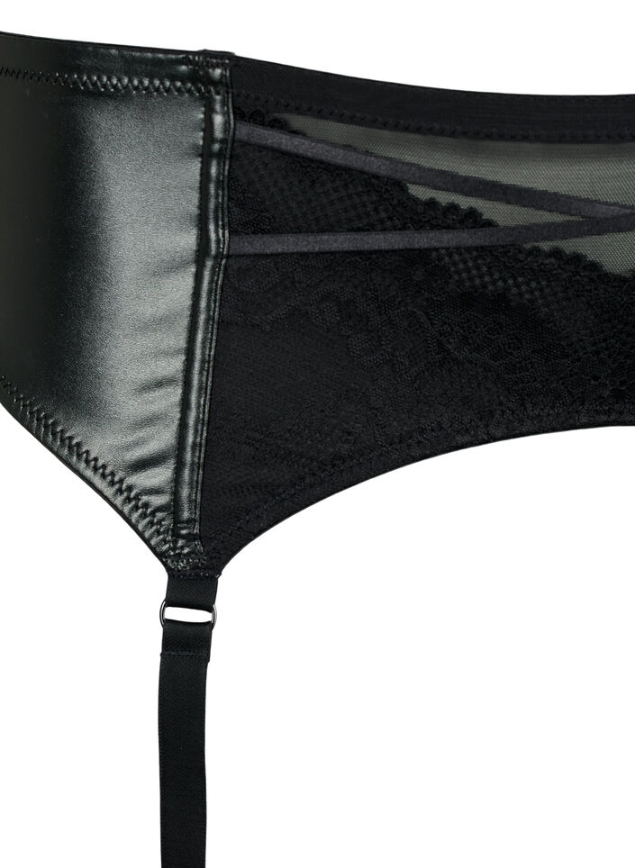 Glänzender Strumpfhalter mit Spitze, Black, Packshot image number 2