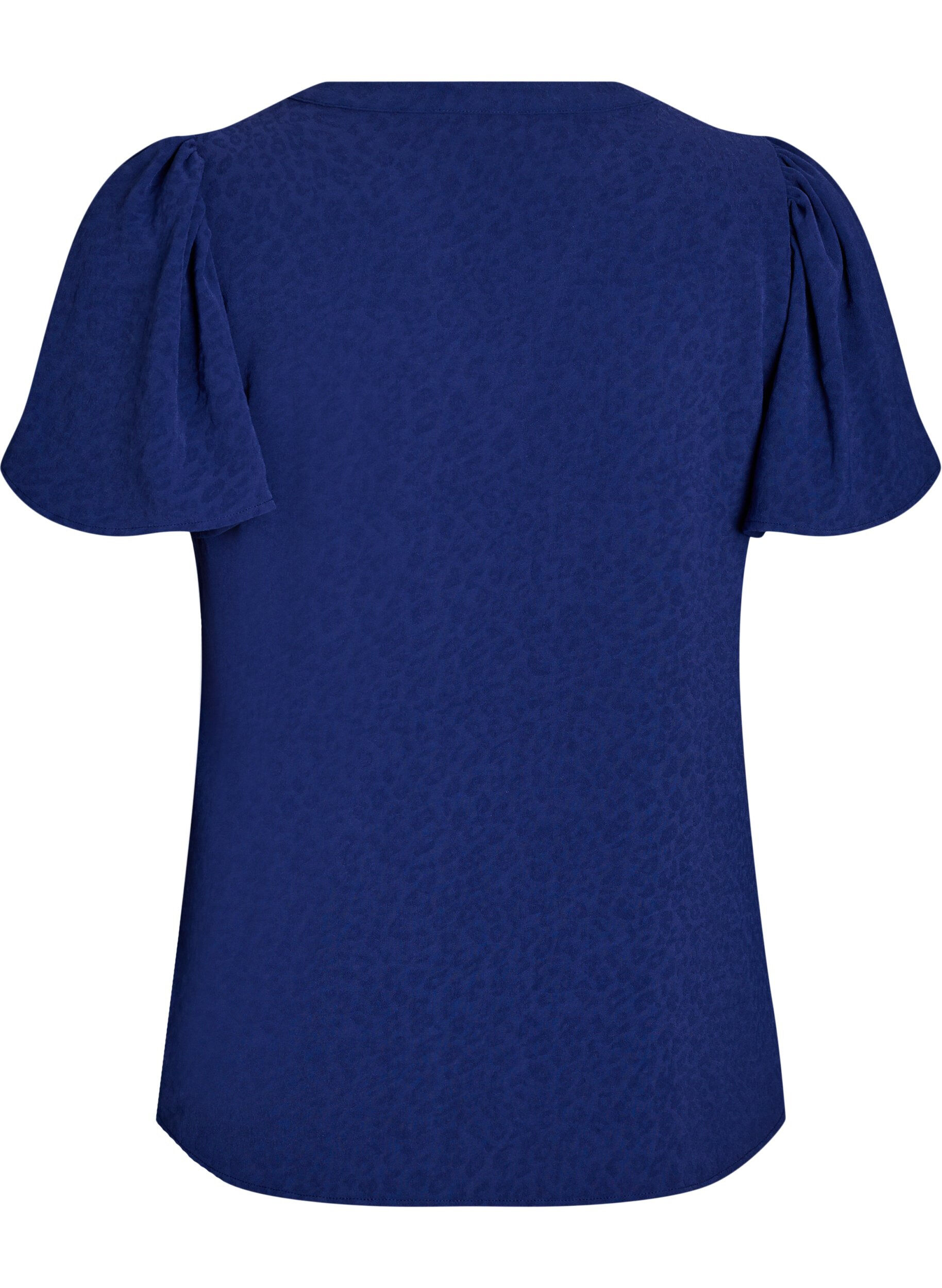 Zizzi Bluse mit kurzen R&uuml;schen&auml;rmeln und V-Ausschnitt, Blau, Packshot image number 1