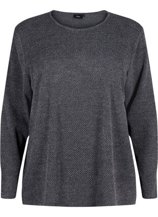 Melange Bluse mit rund um den Neck und langen Ärmel, Dark Grey, Packshot image number 0