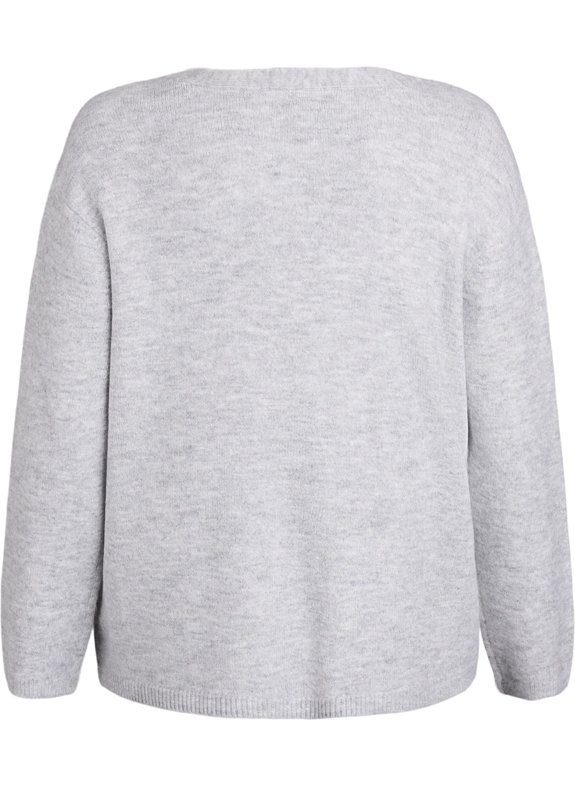 Zizzi Strickjacke mit V-Ausschnitt und aufgestickten Blumen, Grau, Packshot image number 1