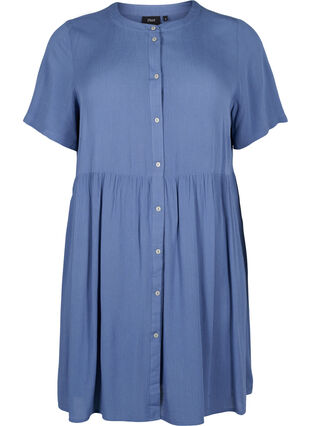 A-Linien-Kleid aus Viskose mit kurzen Ärmeln, Moonlight Blue, Packshot image number 0