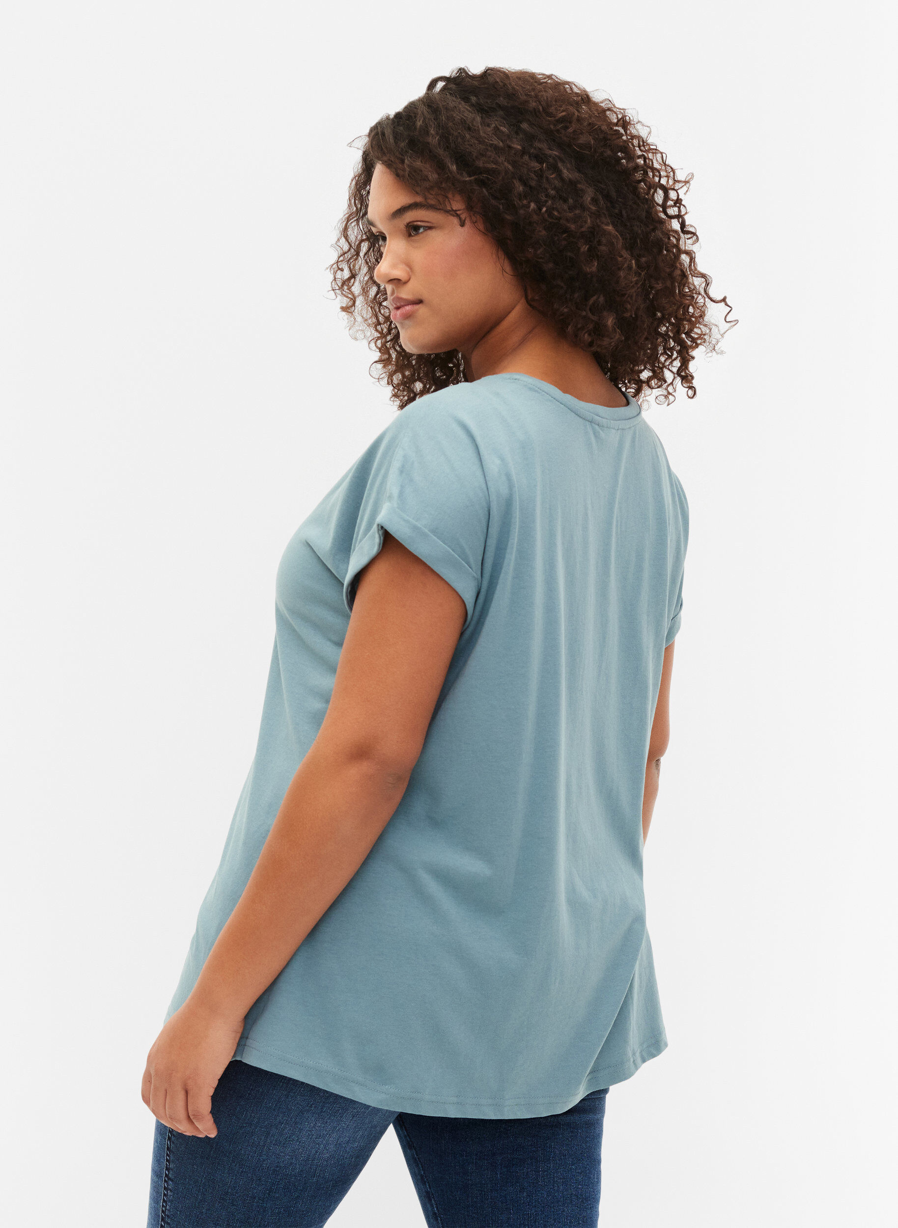 Zizzi T-Shirt aus Baumwollmischung mit kurzen &Auml;rmeln, Blau, Model image number 2