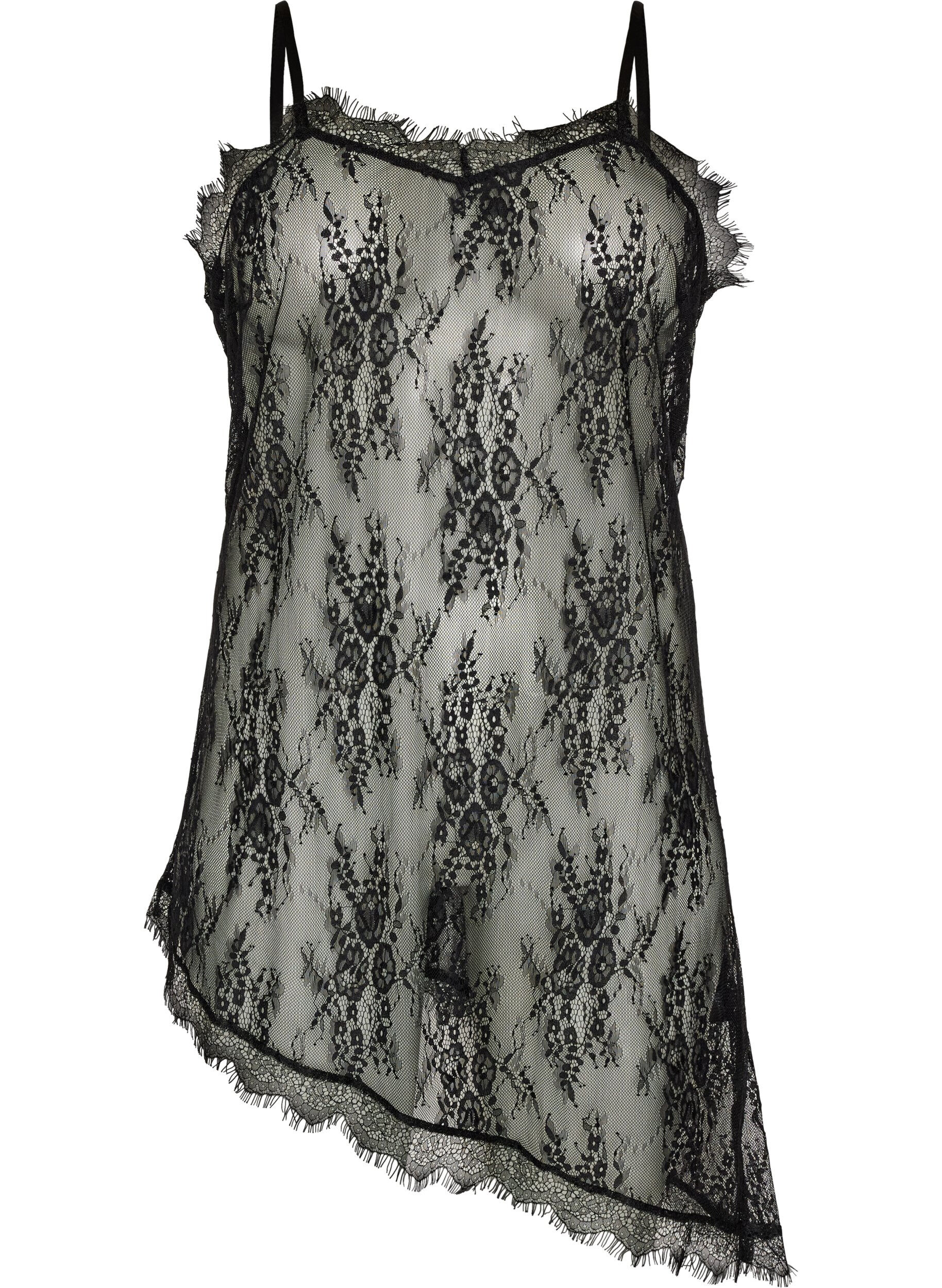 ZizziSpitzenkleid mit asymmetrischem Schnitt, Schwarz, Packshot image number 0