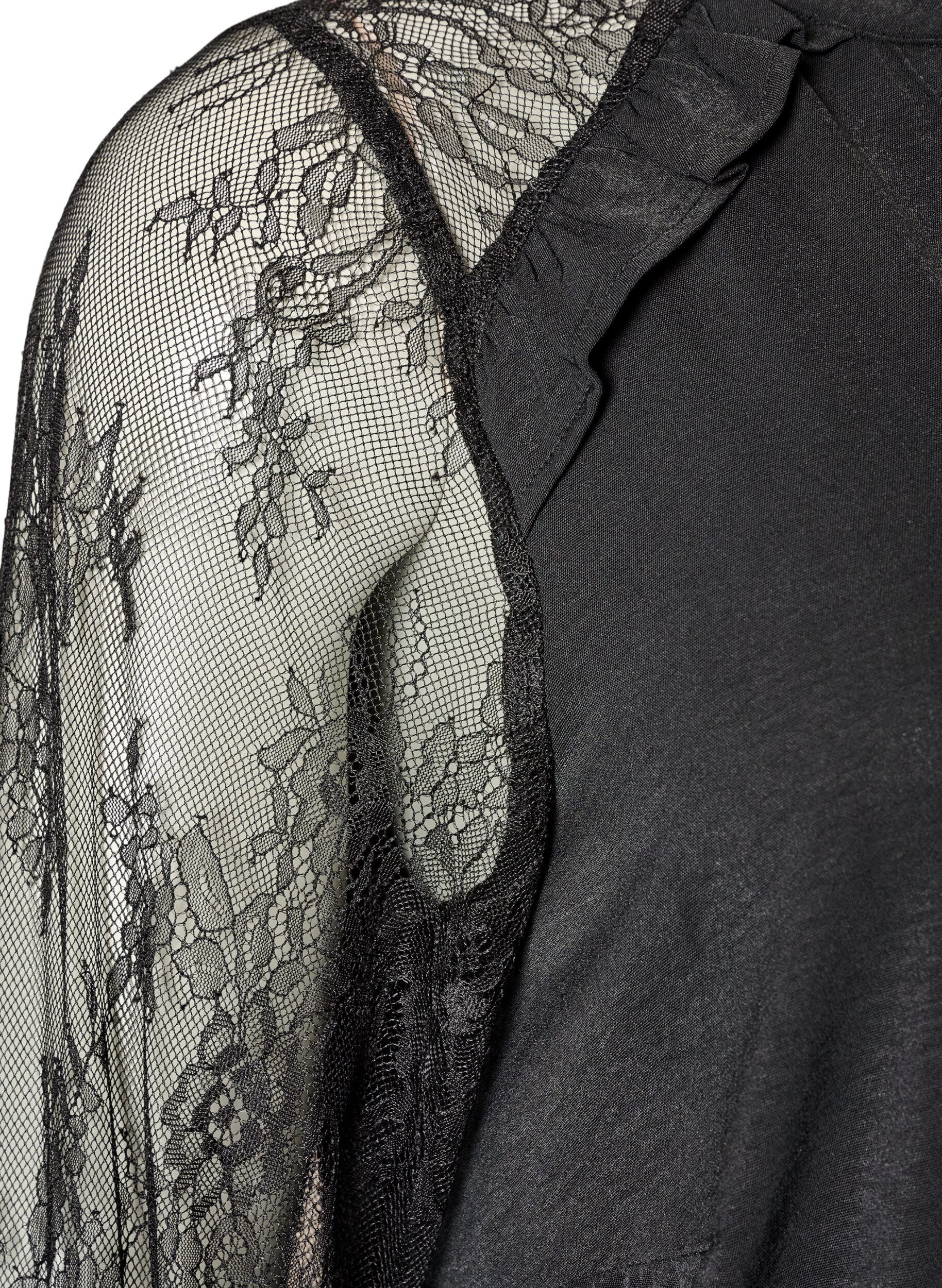 ZizziTunika mit transparenten &Auml;rmeln aus Spitze, Schwarz, Packshot image number 3