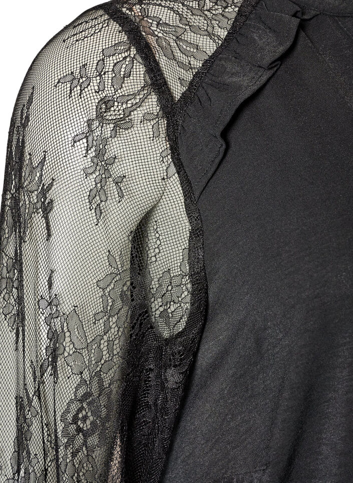Tunika mit transparenten &Auml;rmeln aus Spitze, Schwarz, Packshot image number 3