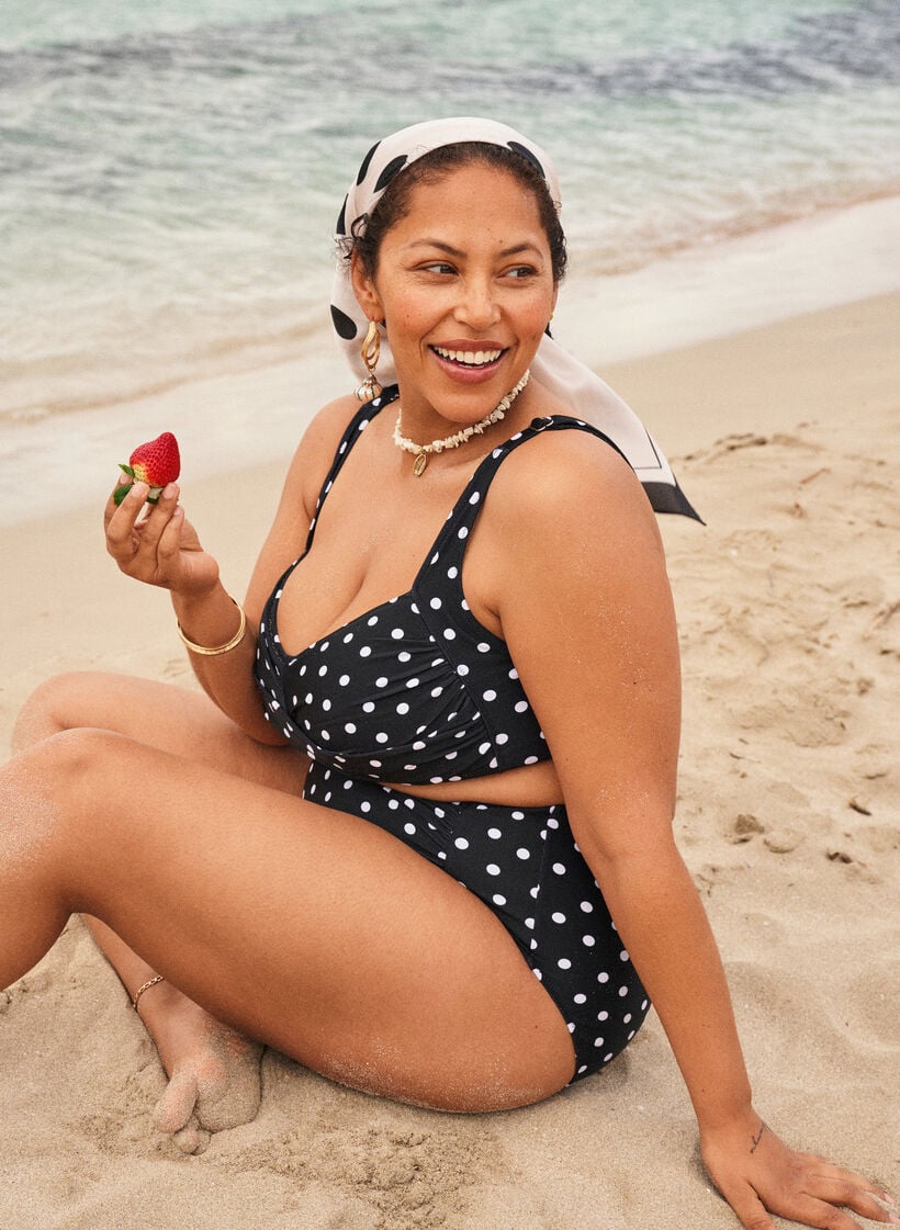 Wattierter Bikini-Oberteil mit Print, Schwarz, Image